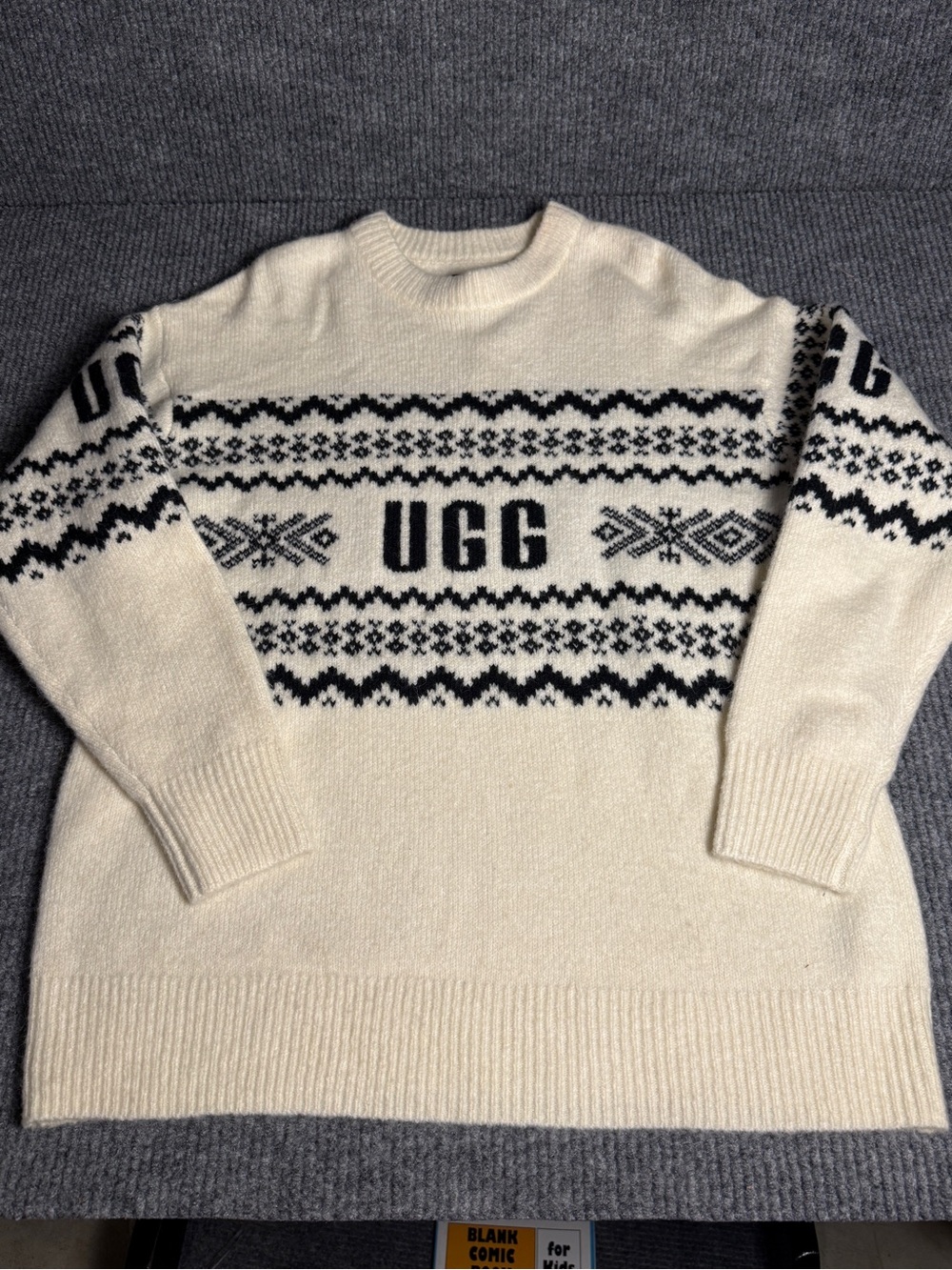 UGG Kaelan UGGisle Fair Isle Crewneck Knit Sweater Cream Black